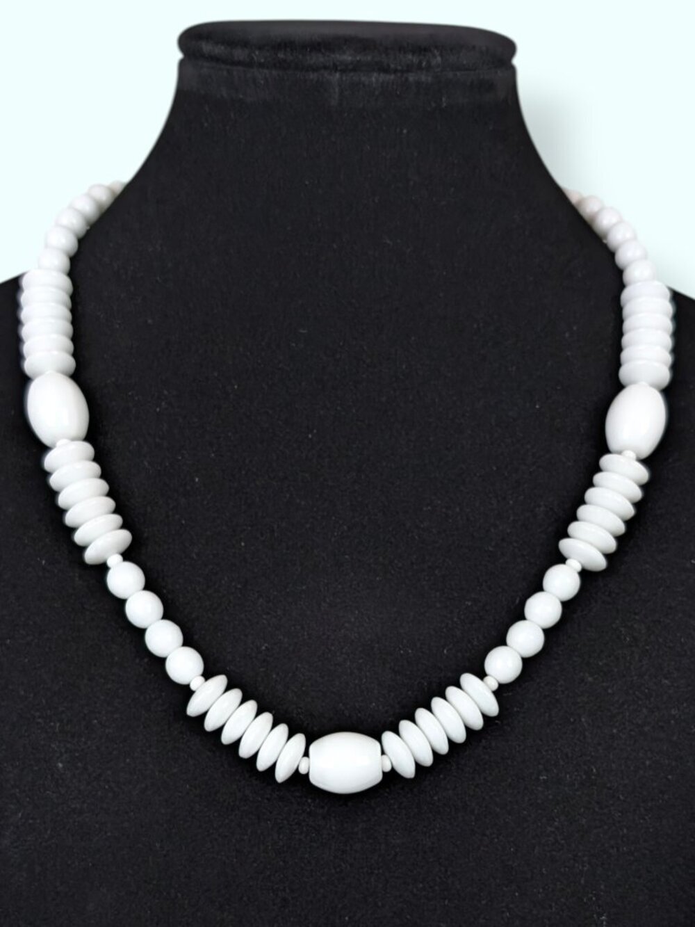 V. Milk Glass Disc Accent Beaded Necklace